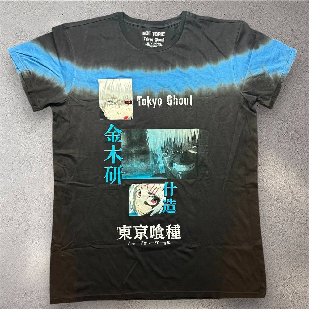 Hot Topic Tokyo Ghoul Tie Dye Graphic T-Shirt Mens Medium Black Blue Anime Tee